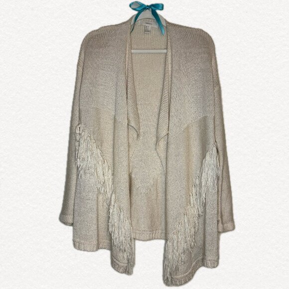 Forever 21 Fringe Poncho Cardigan 🍨 Cream, Size M - Picture 2 of 11